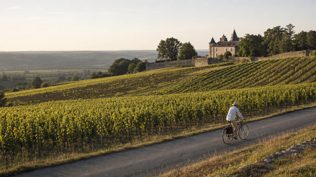 Hilltop castle above vineyards in Alsace, France